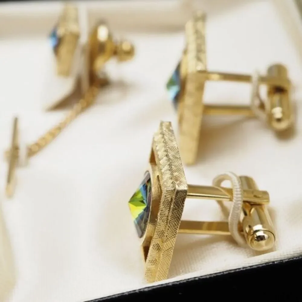 VTG 1960s Iridescent GP Cufflinks + Tie Tack Set Envoy